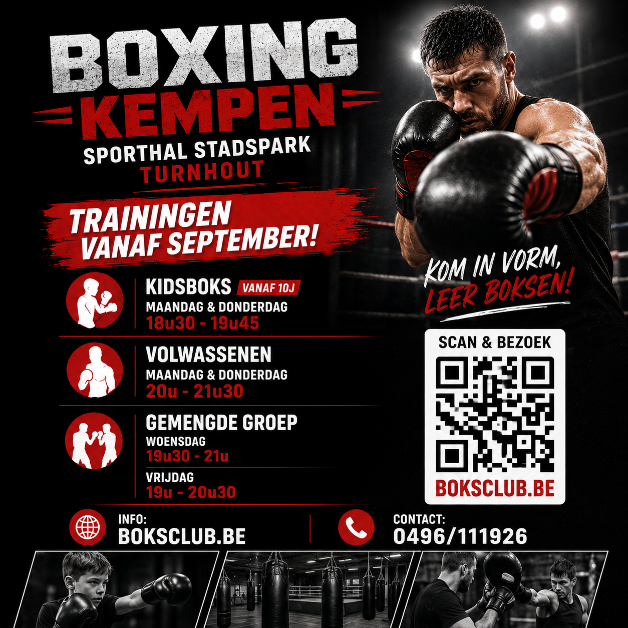 Flyer met de nieuwe trainingsuren vanaf september